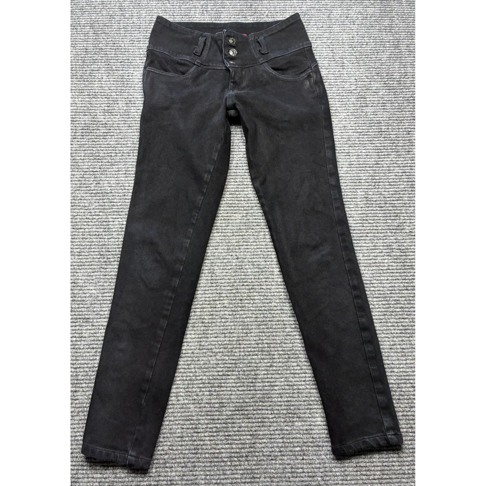 Foreign Legion Skinny Jeans Women 30 Black Low Rise Y2K Triple Button Stretch